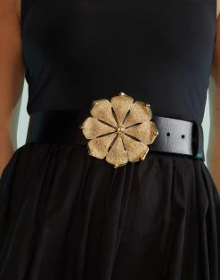 CYNTHIA ROWLEY Gold Flower Buckle Belt