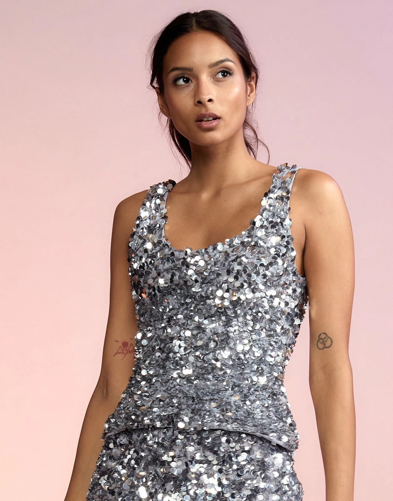 CYNTHIA ROWLEY Silver Sequin Embellished Tank - Image 4
