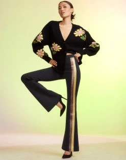 CYNTHIA ROWLEY Glitter Stripe Bonded Pants